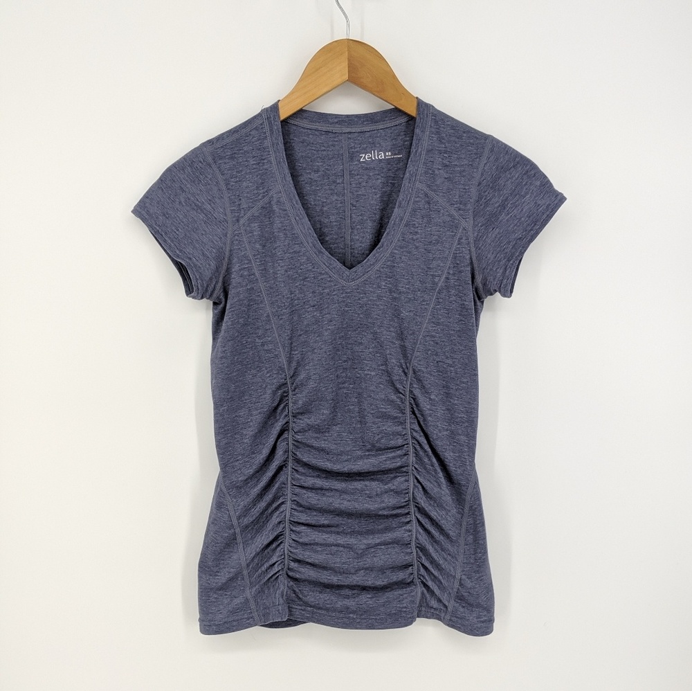 Zella Gray Shirt Sleeve Ruched Workout Shirt